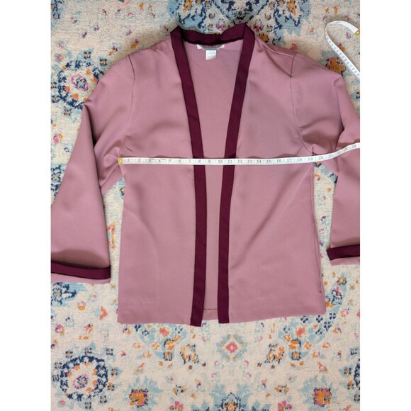 Vintage Anthony Richards Open Front Pink Blazer with Burgundy Trim Size 12 - Picture 8 of 11